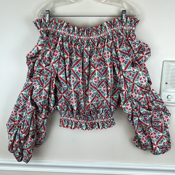 Caroline Constas Lorena Blouse Floral Tile Multi Colored, Off Shoulder, *Flaws* - Picture 11 of 16